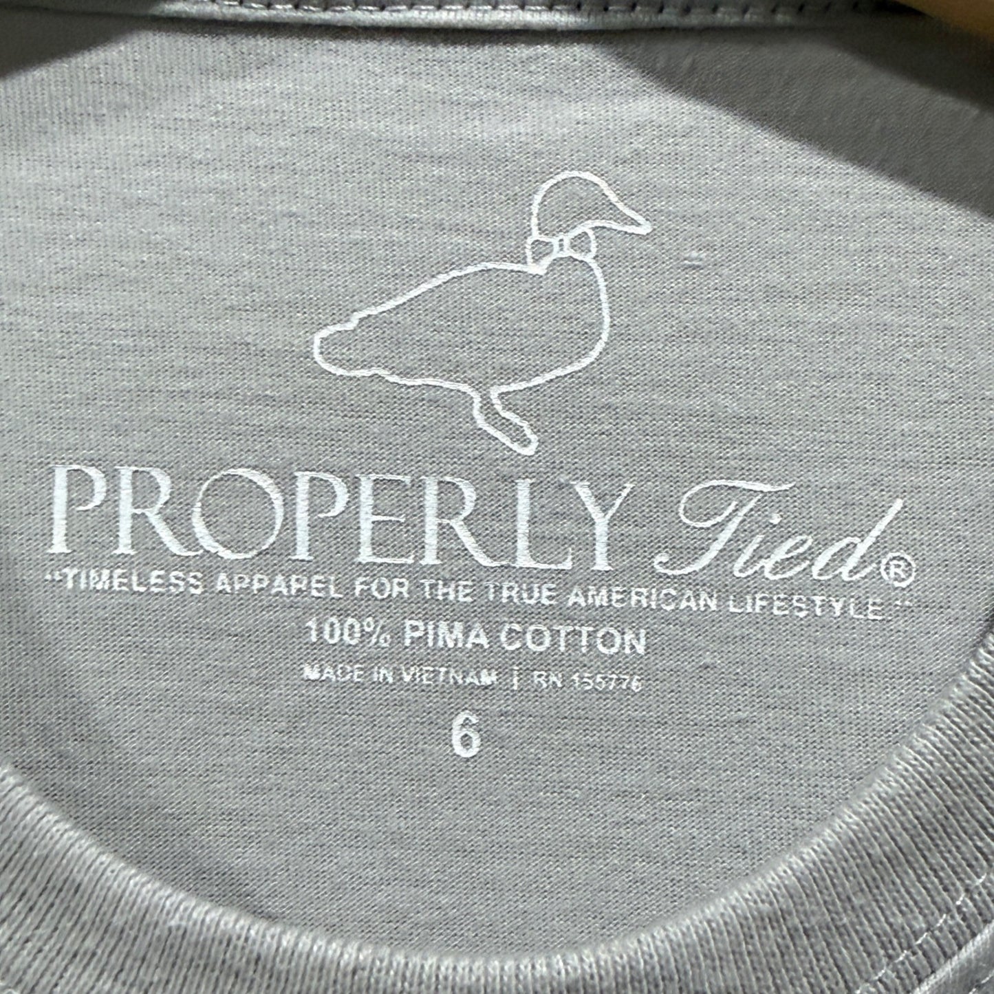 Properly Tied Long Sleeve Shirt Boys 6 Gray Football Pocket Tee Preppy *Flawed3
