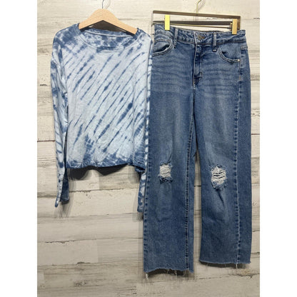 Crewcuts Art Class Outfit Girls 12 Blue Tie Dye Shirt Distressed Jeans EUC0