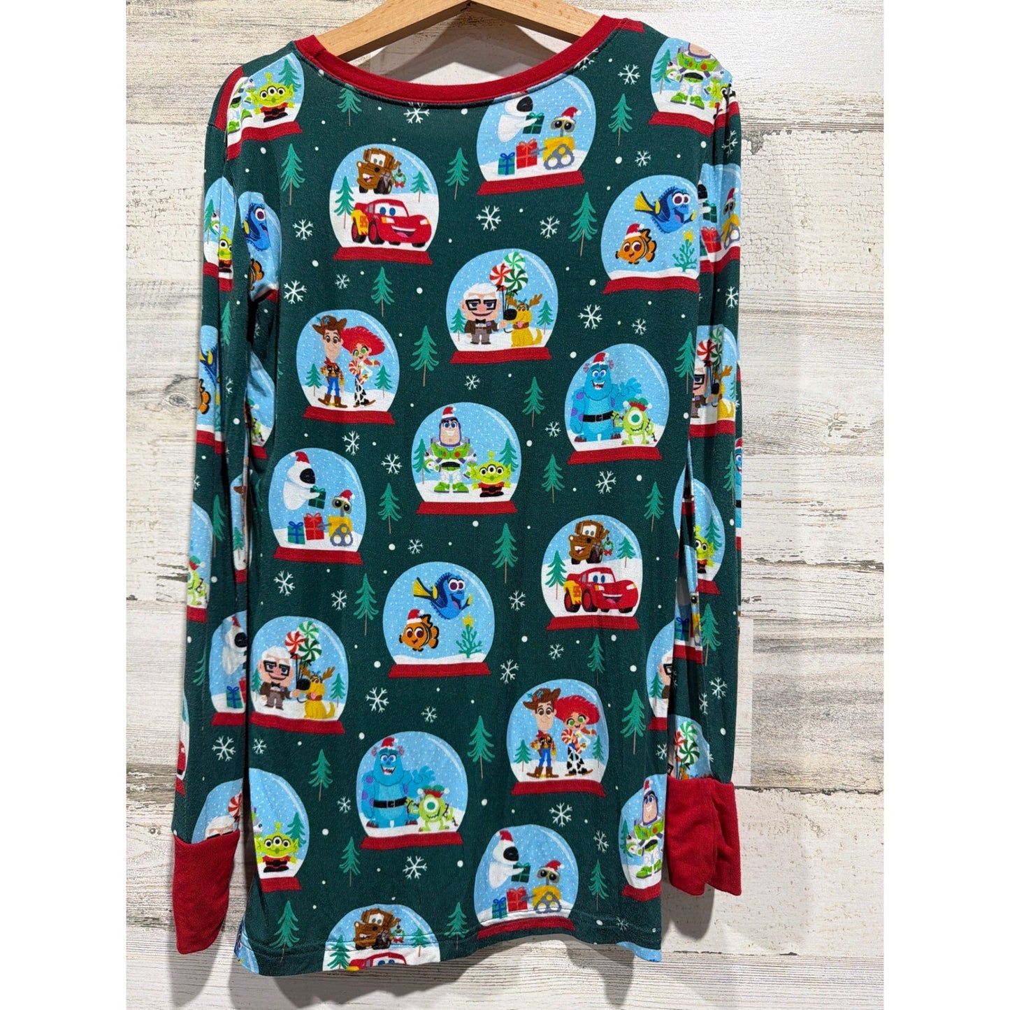 Little Sleepies Pajama Top Kids 9/10 Green Disney Pixar Holiday Bamboo EUC4