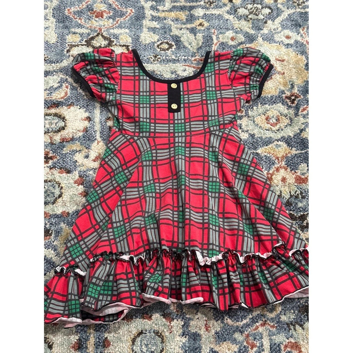 Tiny Twirls Dress Girls 4T Red Green Plaid Ruffle Holiday EUC0
