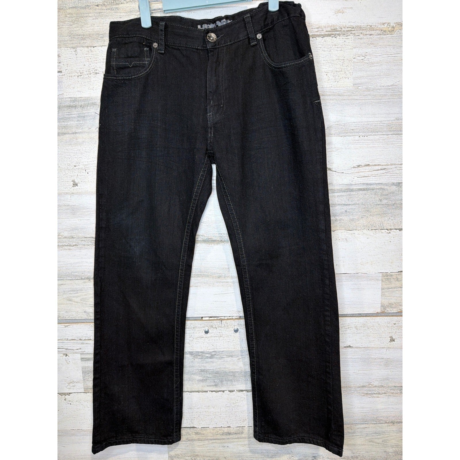 Uproar Straight Leg Jeans Boys 18 Husky Black Adjustable Waist Skater0