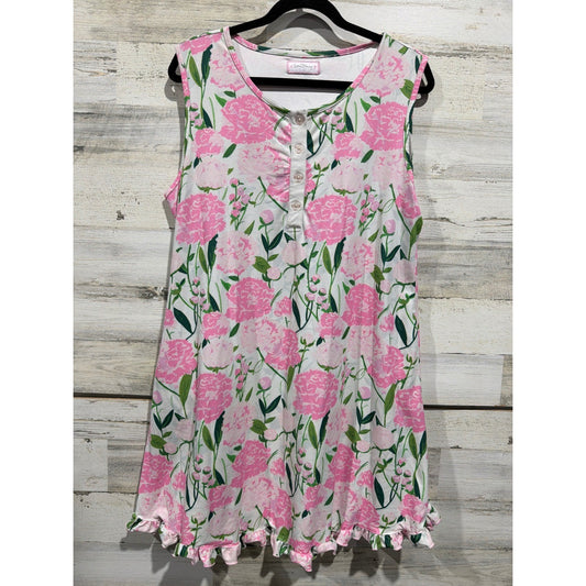 Sweet Honey Floral Nightgown Women Large Pink Ruffle Henley Sleepwear EUC0