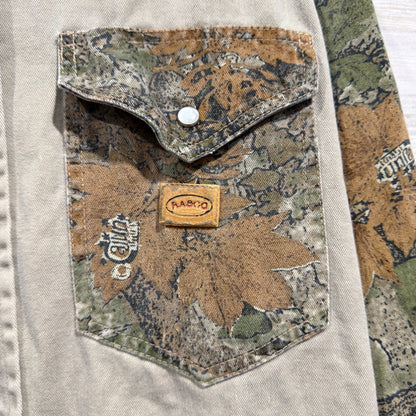Rasco Cajun Camo Western Work Shirt Men Small Tan Green Pearl Snap Flawed*1
