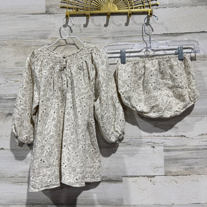 Quincy Mae Smocked Tunic Bloomer Set Girls 2-3Y Floral Organic Cotton Boho EUC5