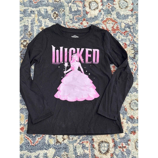Wicked Glinda Graphic T-Shirt Girls Small Black Pink Long Sleeve EUC0