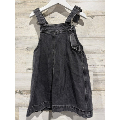 Zara Denim Pinafore Dress Girls 6 Black Button Front Grunge Streetwear EUC2