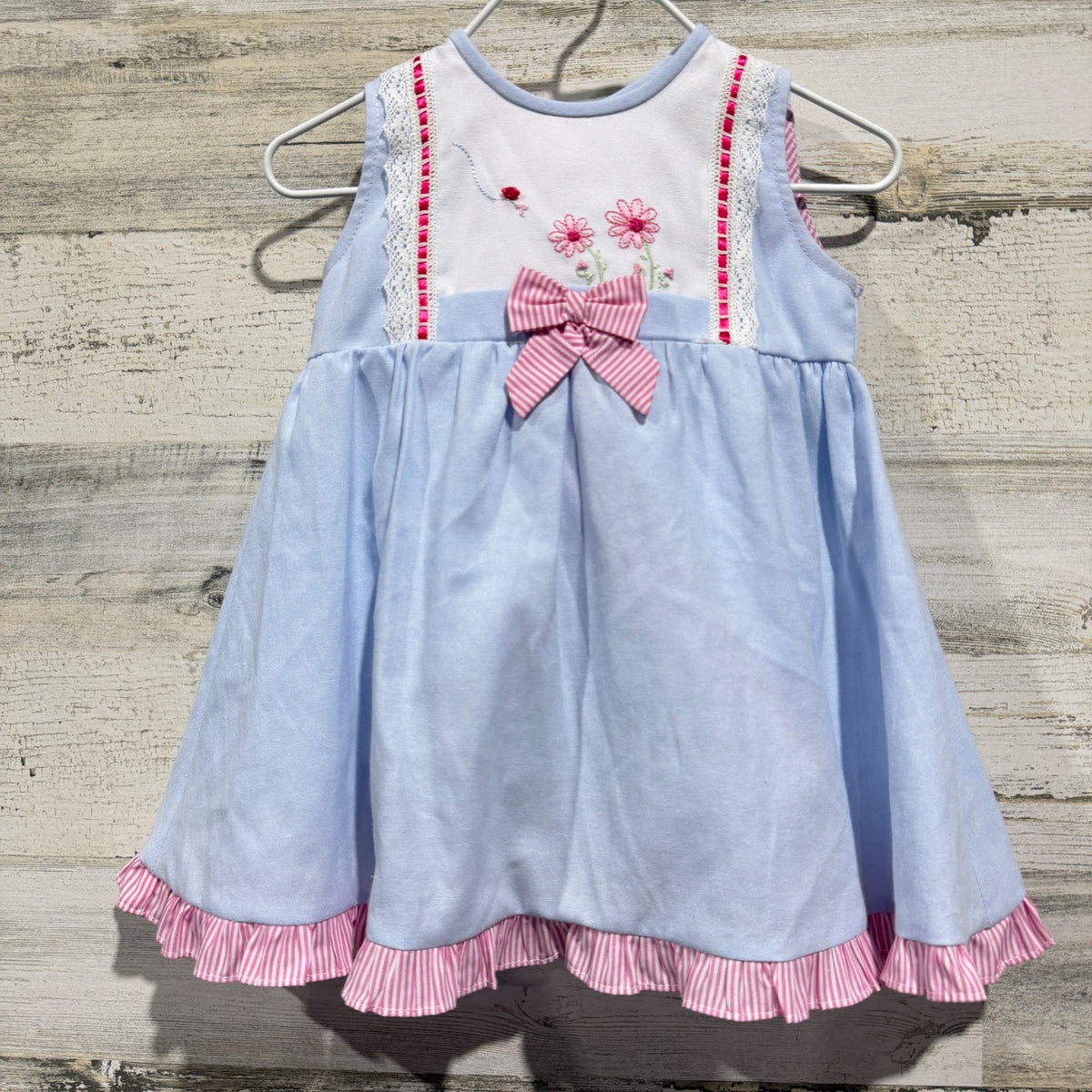 Willbeth Dress Set Girls 12M Blue Pink Floral Embroidered Heirloom Coquette0