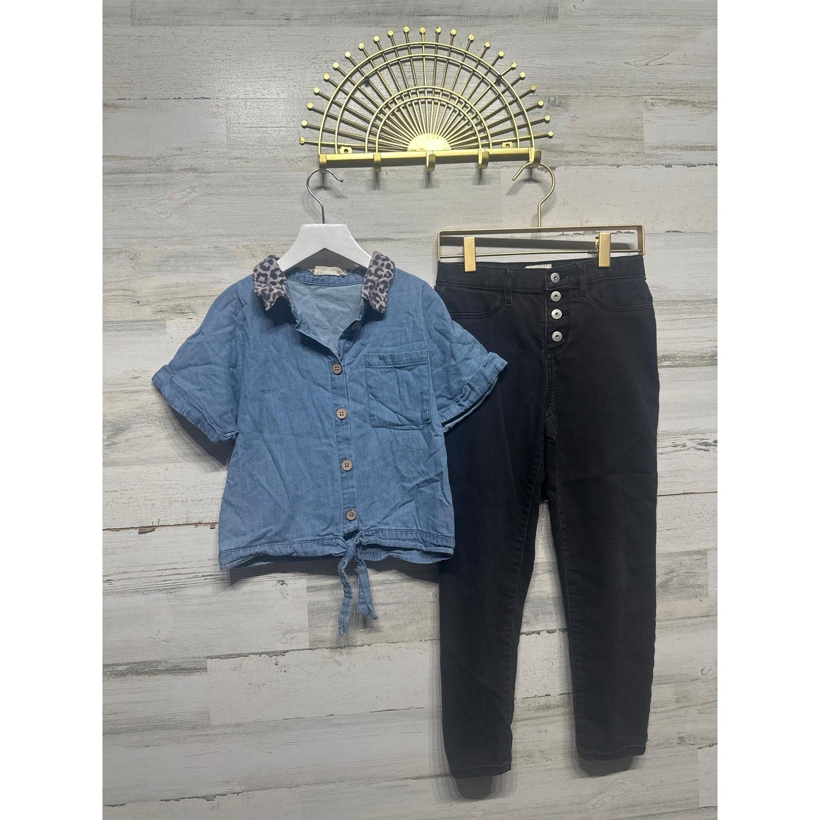 Jessica Simpson Osh Kosh Set Girls 8 Leopard Collar Tie Front Jeans EUC0