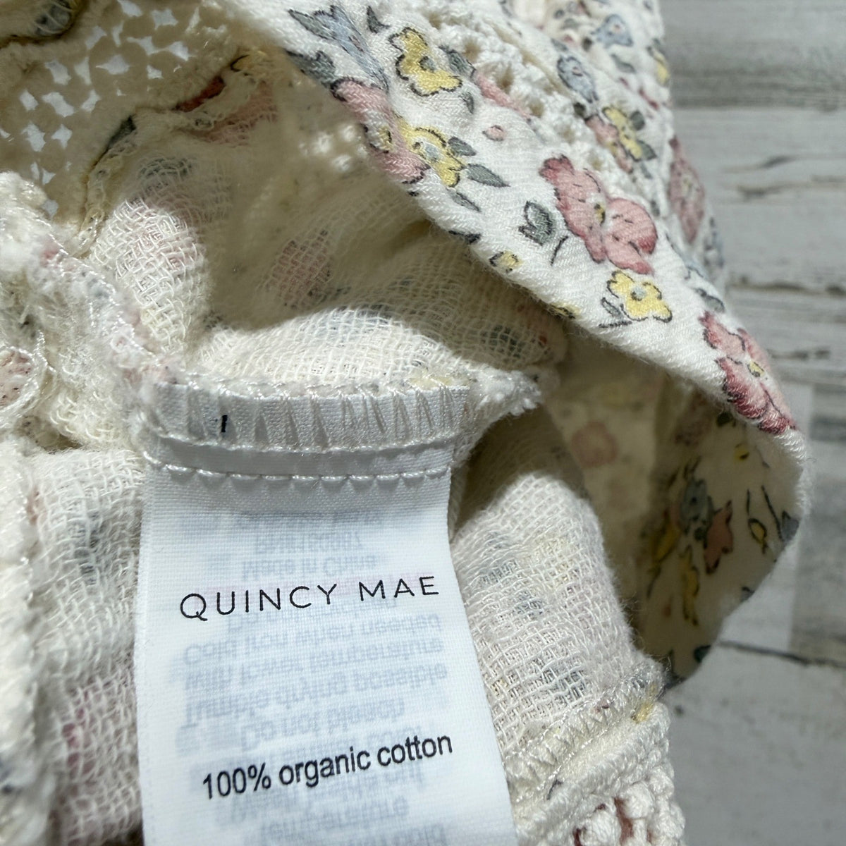 Quincy Mae Ruffle Dress Girls 2-3Y Cream Floral Organic Cotton Boho EUC3