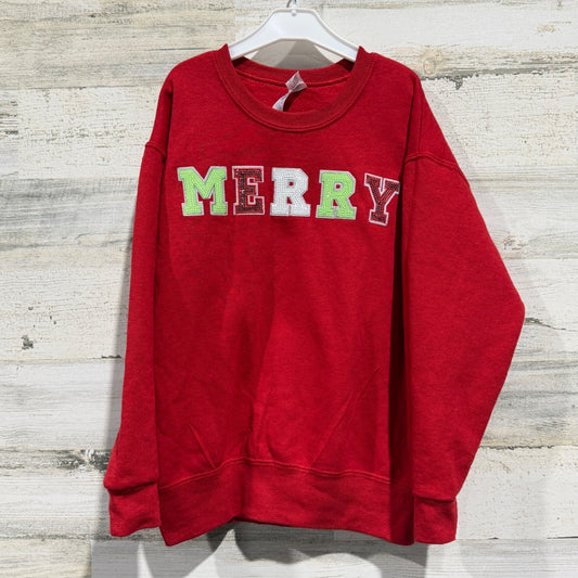 Jerzees NuBlend Merry Sequin Sweatshirt Youth Small Red Cotton Blend Holiday EUC0