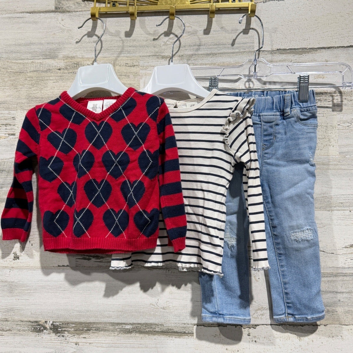 Koala Kids H&M Gap 3pc Outfit Set Girls 18M Red Blue Heart Flawed*0