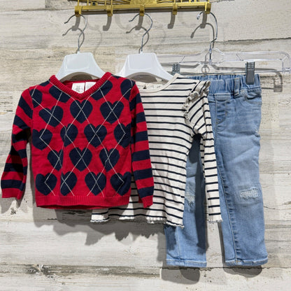 Koala Kids H&M Gap 3pc Outfit Set Girls 18M Red Blue Heart Flawed*0