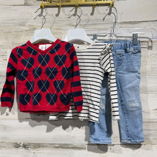 Koala Kids H&M Gap 3pc Outfit Set Girls 18M Red Blue Heart Flawed*0