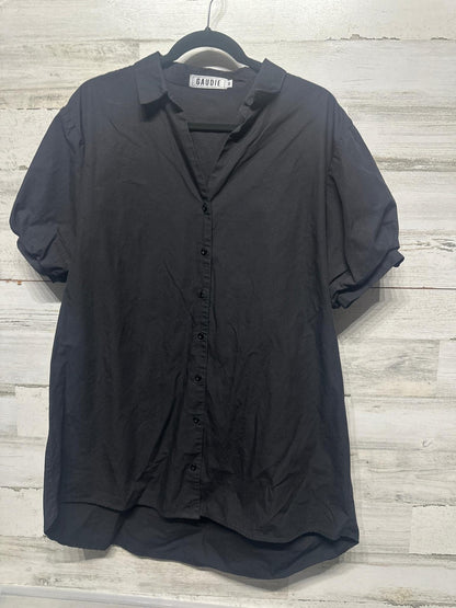 Gaudie Button Down Top Womens M Black Puff Sleeve Cotton Poplin EUC0