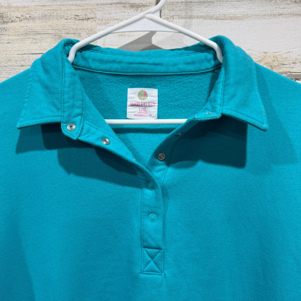 Marley Lilly Sweatshirt Women L/XL Teal Puff Sleeve Collared Preppy EUC1