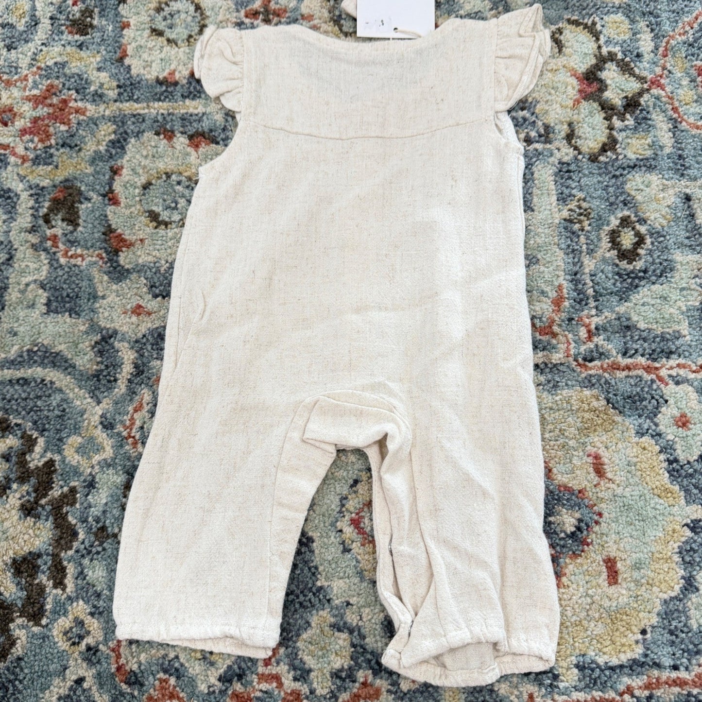 Olive & Cradle Romper Girls 0-3M Oatmeal Linen Flutter Sleeve Boho NWT5
