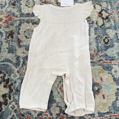 Olive & Cradle Romper Girls 0-3M Oatmeal Linen Flutter Sleeve Boho NWT5
