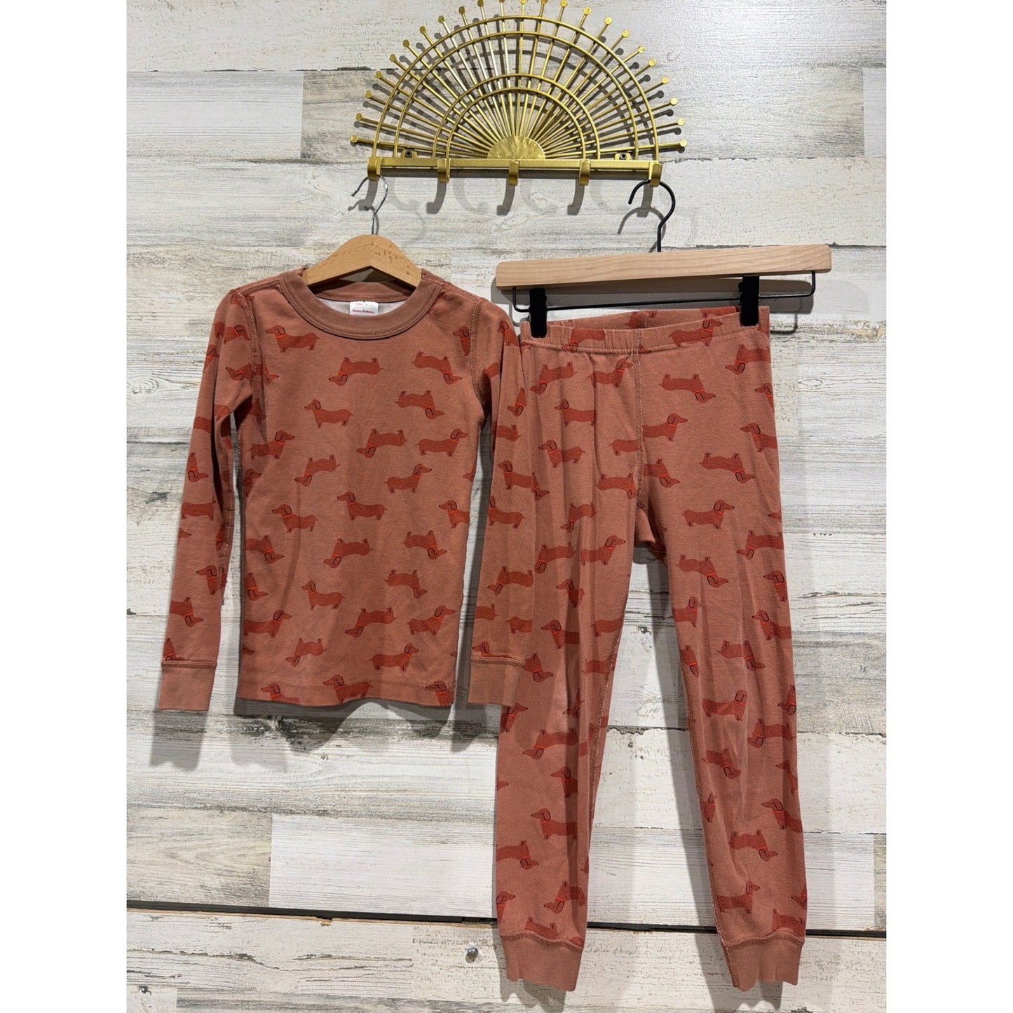 Hanna Andersson Pajamas 6-7 120cm Brown Dachshund Dog Organic Cotton *Flawed0