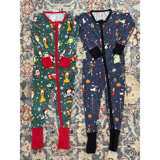 Little Sleepies Zippy Pajamas Kids 18-24M Blue Green Disney Holiday GUC0
