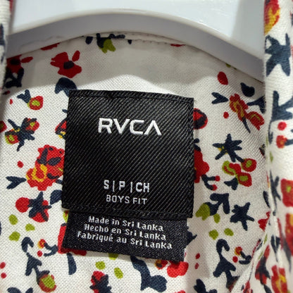 RVCA Floral Button Down Shirt Boys Small White Cotton Blend Casual Summer EUC2