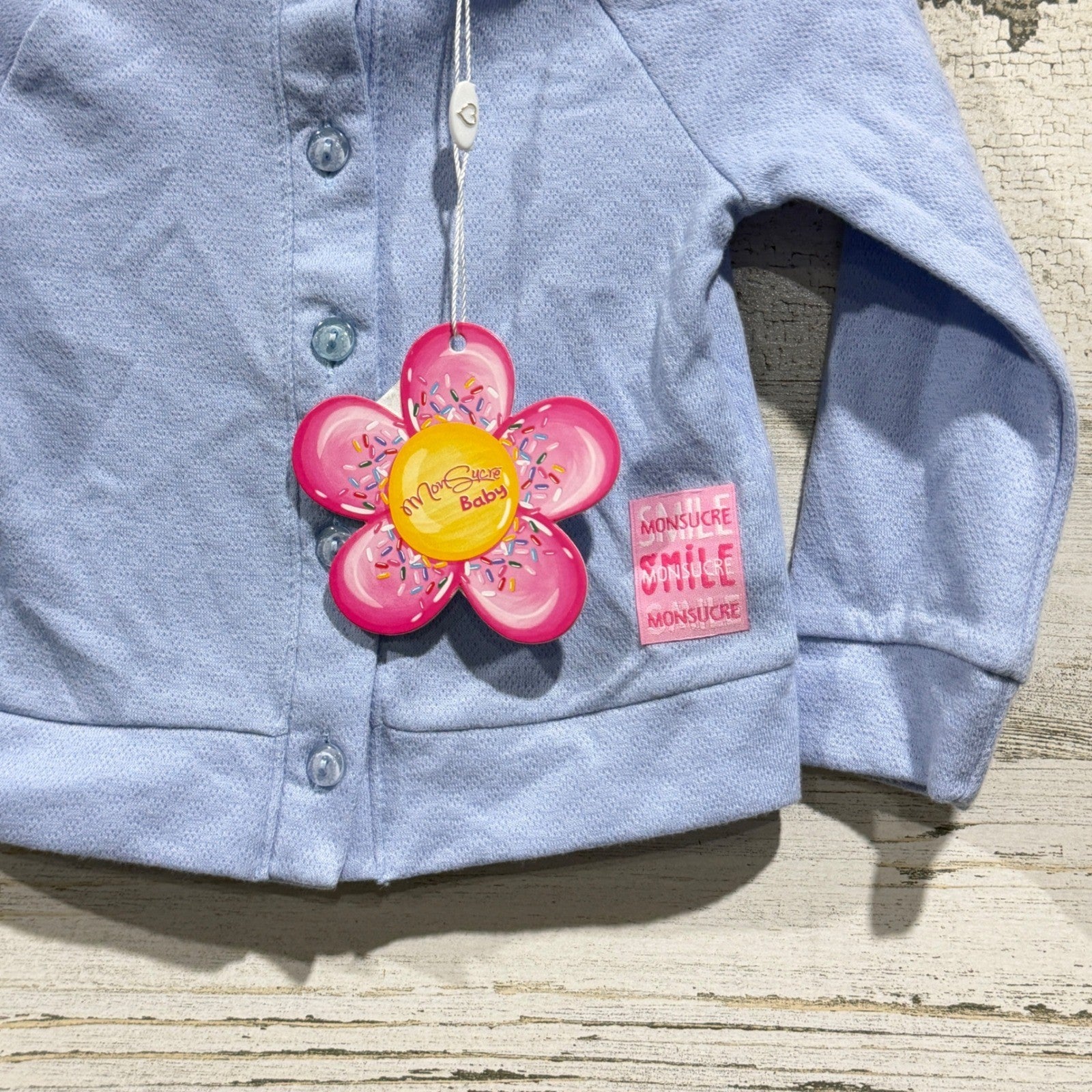 Mon Sucre Cardigan Girls 3-6M Blue Oversized Knit Button Up NWT1