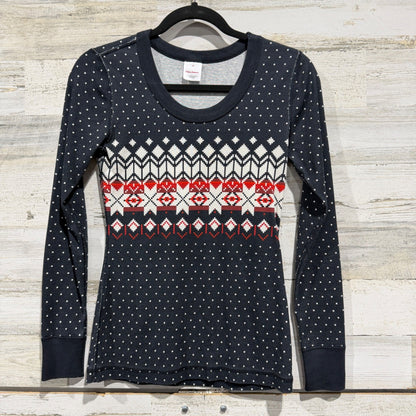 Hanna Andersson Fair Isle Top Women XS Black Organic Cotton Nordic EUC0