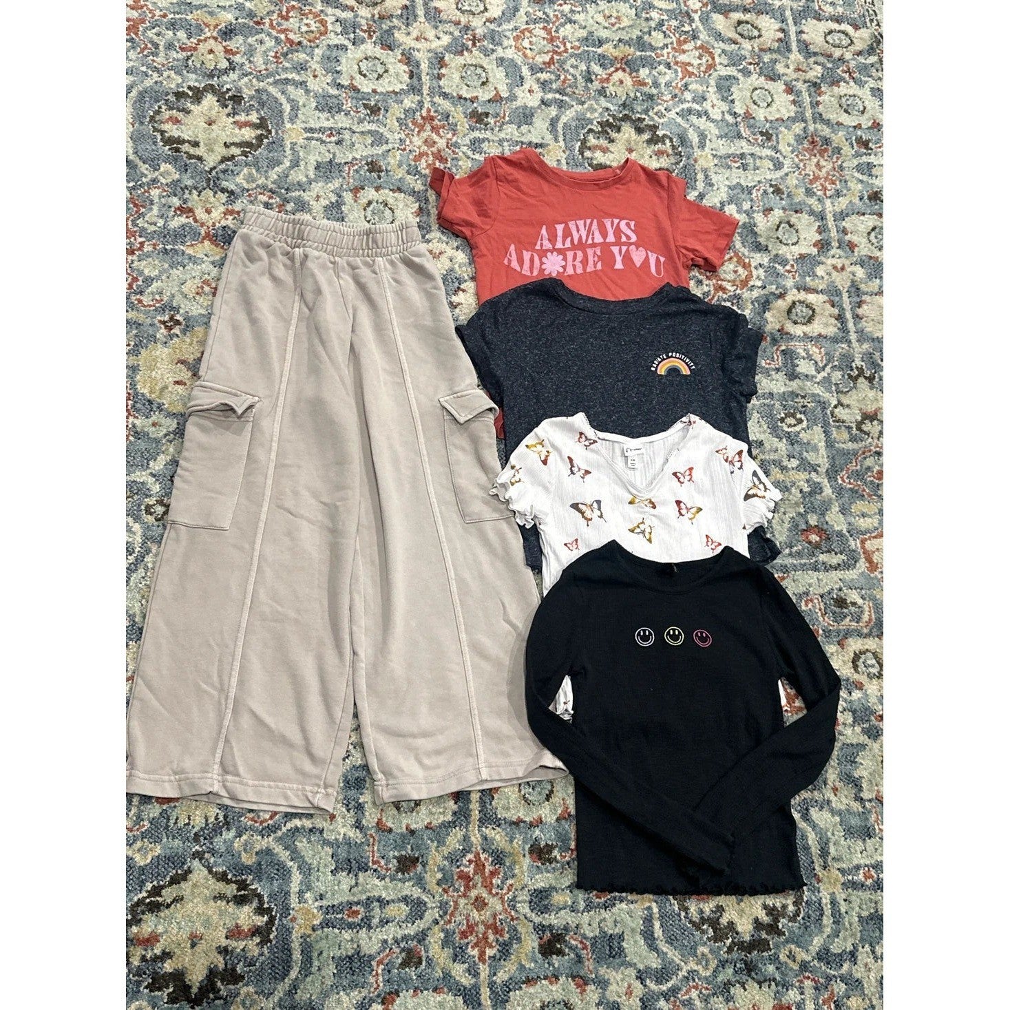 Zara Art Class Girls Size 8-10 Tan Black Red 5pc Cargo Pants Shirt Lot GUC1