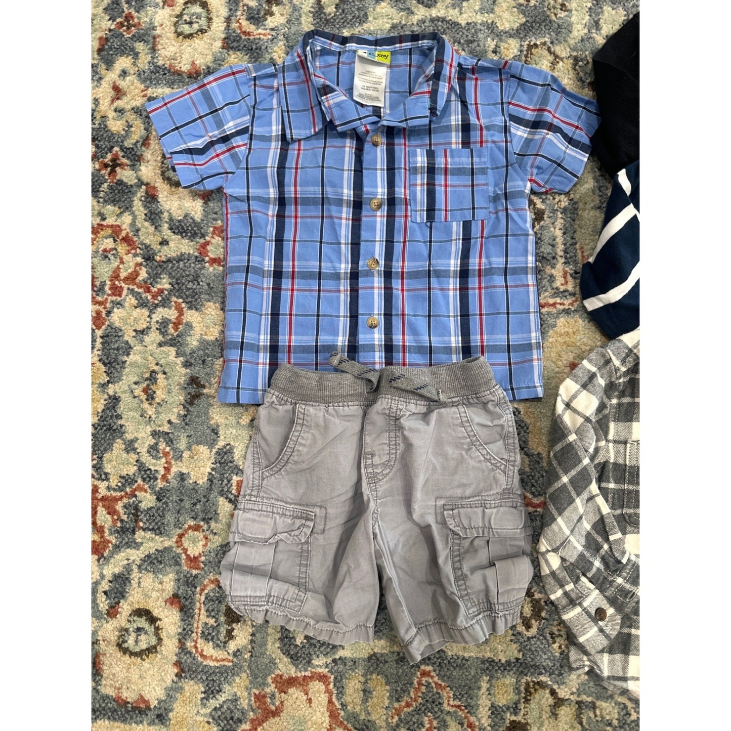 Childrens Place OshKosh Carters Boys 24M 2T Blue Grey Plaid Bundle GUC1