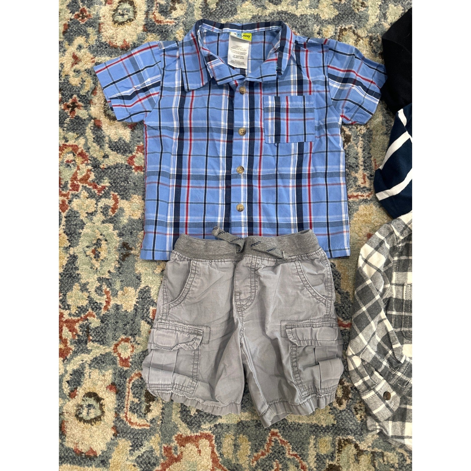 Childrens Place OshKosh Carters Boys 24M 2T Blue Grey Plaid Bundle GUC1