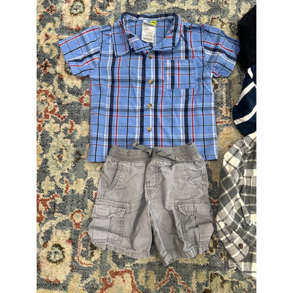 Childrens Place OshKosh Carters Boys 24M 2T Blue Grey Plaid Bundle GUC1