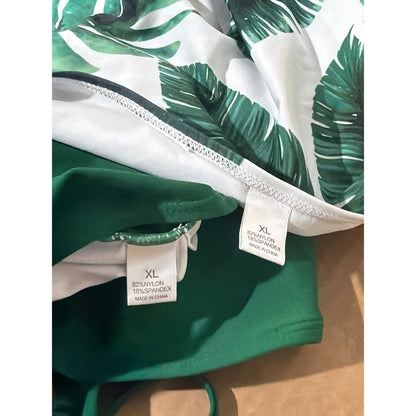 Boutique Tankini Swimsuit Women XL Green Palm Leaf Peplum Tropical EUC5