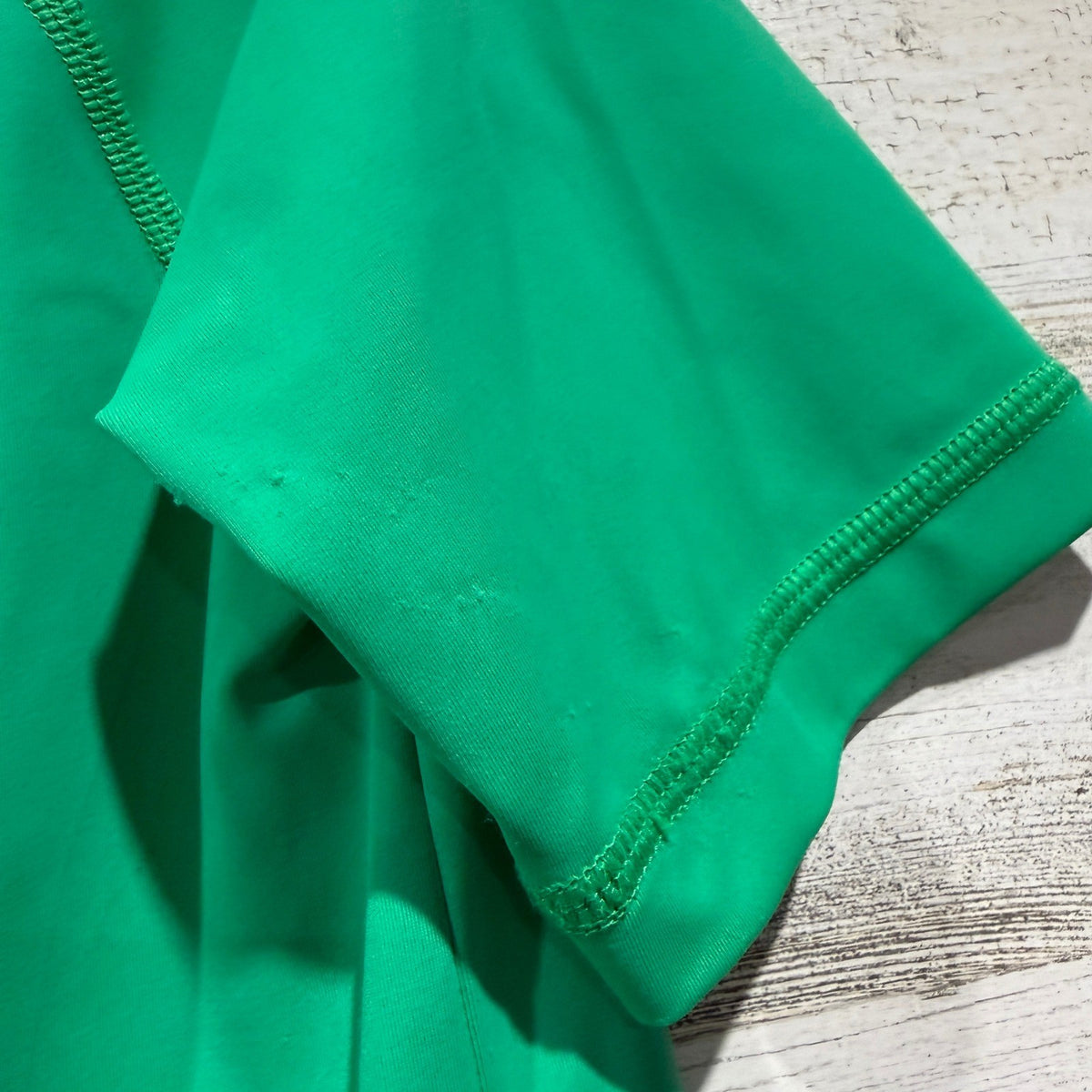 Hanna Andersson Rash Guard Kids 6-7 Green Short Sleeve Swim Shirt *Flawed3