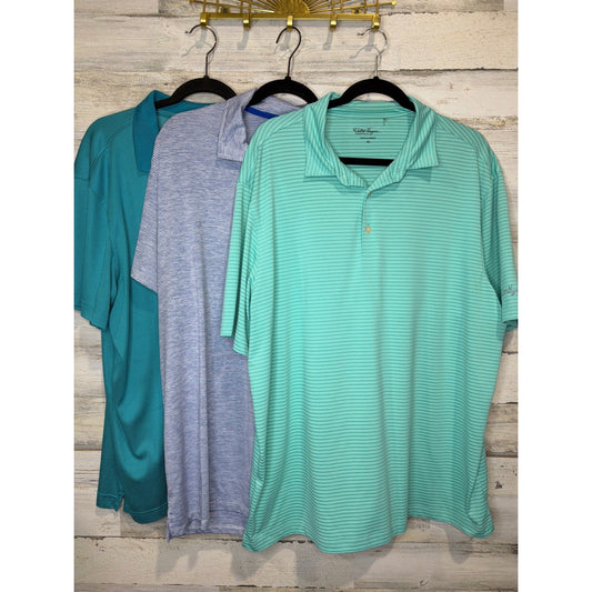 Members Mark Walter Hagen All In Motion Polo Bundle Mens XL Blue Green Golf EUC0