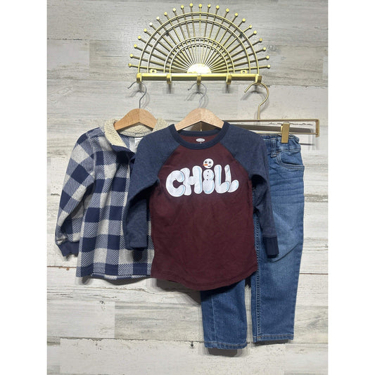 Carter's Old Navy OshKosh Outfit Bundle Boys 3T Blue Maroon Plaid Thermal0
