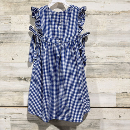 Classic Whimsy Gingham Dress Girls 10 Blue Ruffle Side Tie Preppy EUC1