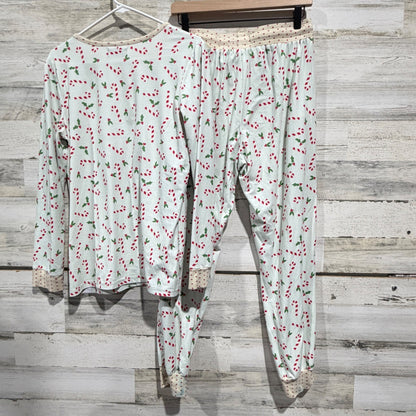 SweetHoney Pajama Set Women M Blue Candy Cane Holiday Festive GUC7