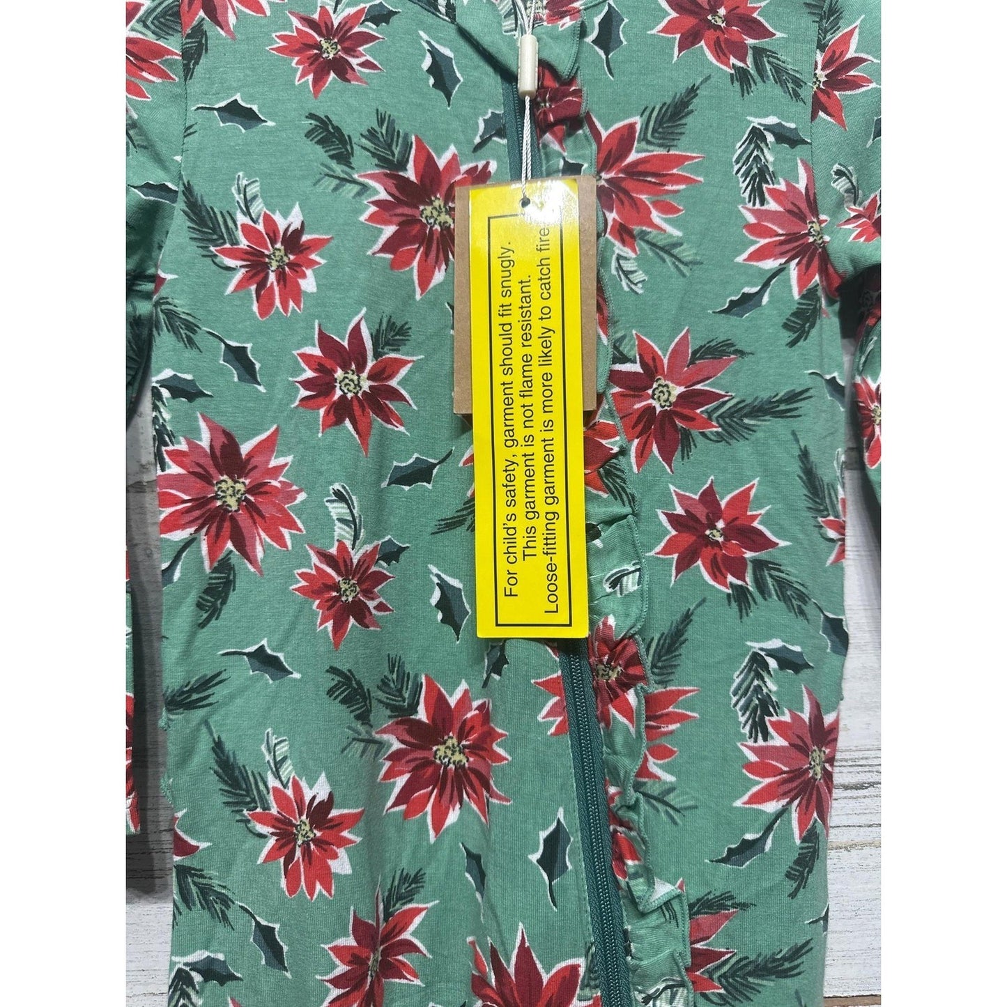 Angel Dear Footie Pajamas Toddler 18-24M Green Poinsettia Ruffle Zip NWT1
