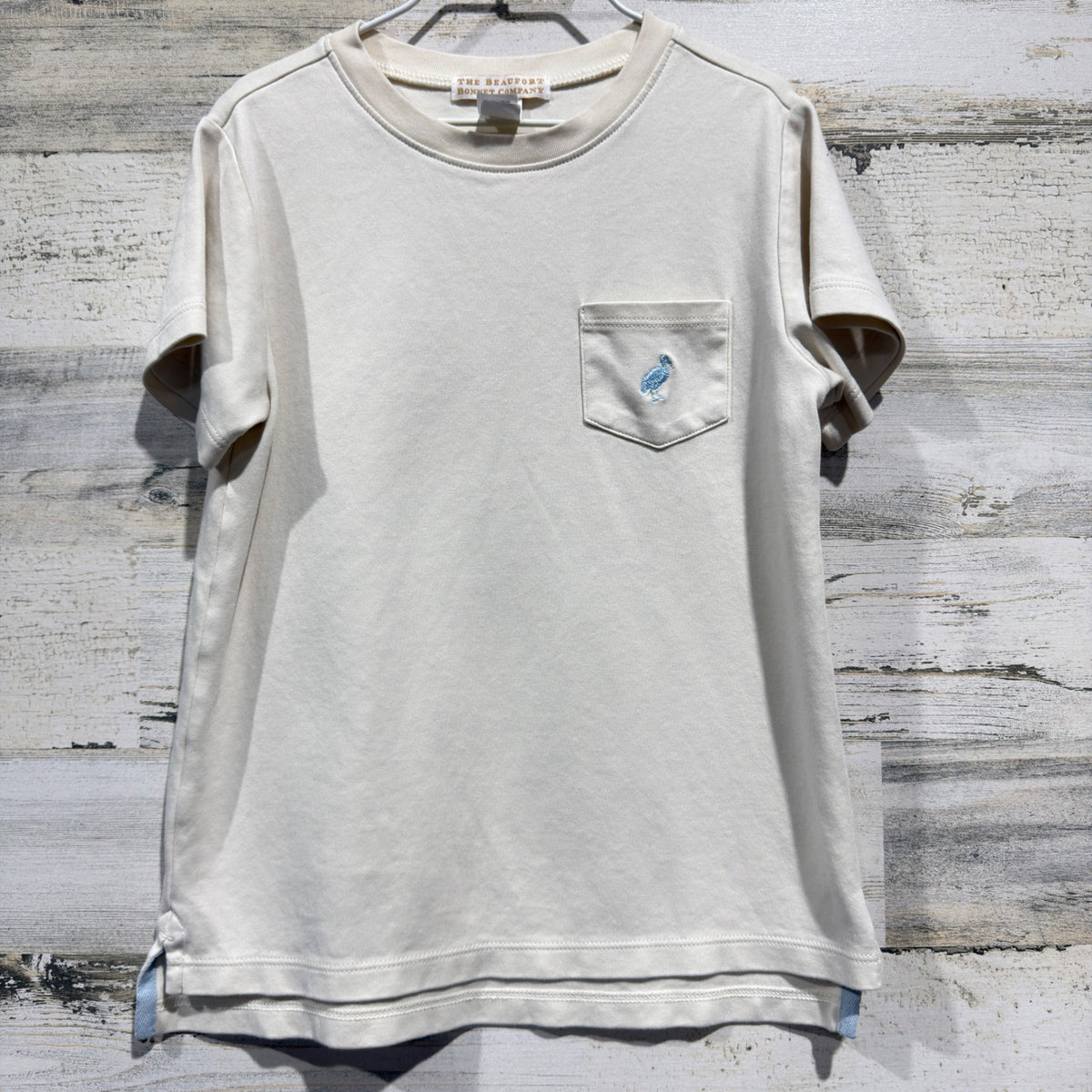 The Beaufort Bonnet Company Pocket Tee Boys 7 Cream Bird Preppy EUC0