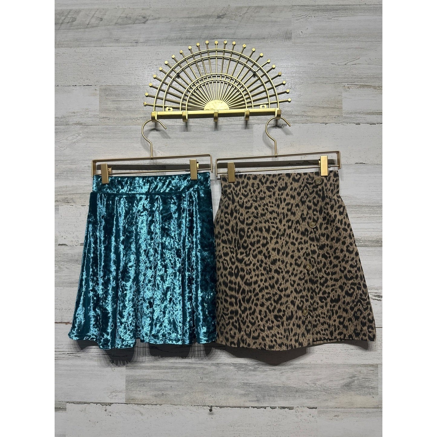 Kid Pik Skirt Lot Girls 12 Teal Leopard Velvet Animal Print Trendy GUC0