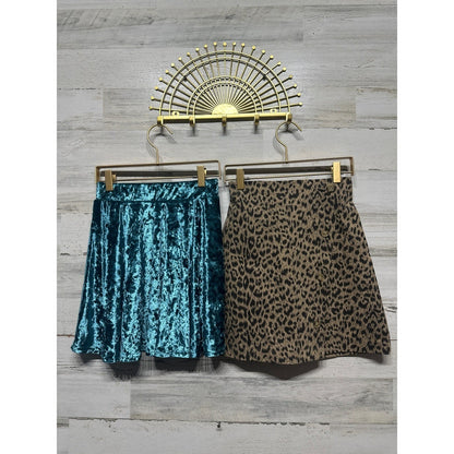 Kid Pik Skirt Lot Girls 12 Teal Leopard Velvet Animal Print Trendy GUC0