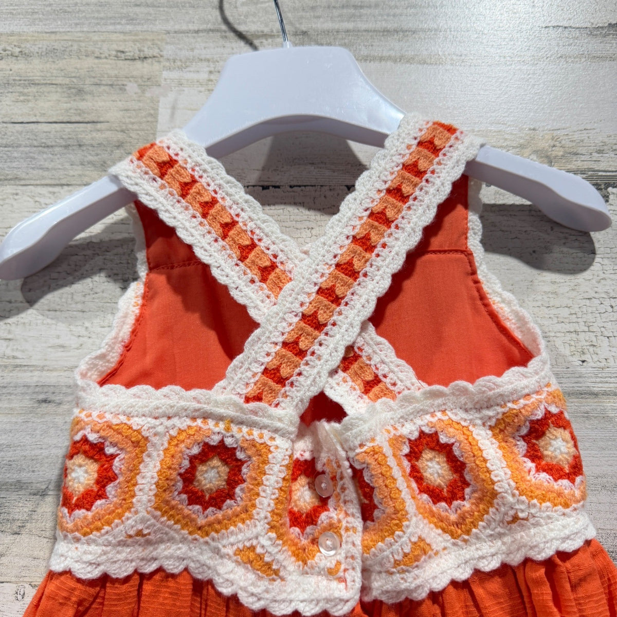 Haute Hippie Dress Girls 3T Orange Crochet Hexagon Boho Festival EUC2