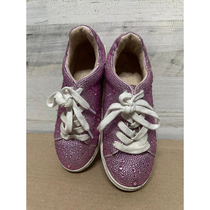 Steve Madden Rhinestone Sneakers Girls Youth 3 Pink Bling Low Top Shoes2