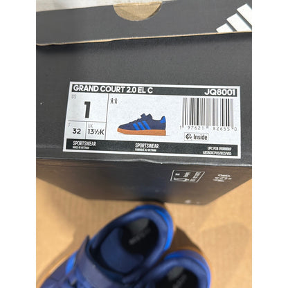Adidas Grand Court 2.0 EL C Boys Size 1 Blue Gum Sole Sneakers Sporty NWT3