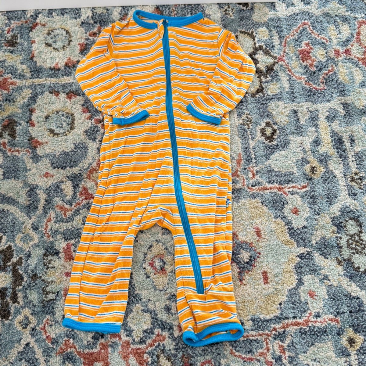 KicKee Pants Romper Sleeper Boys 0-3M White Orange Striped Bamboo GUC*3