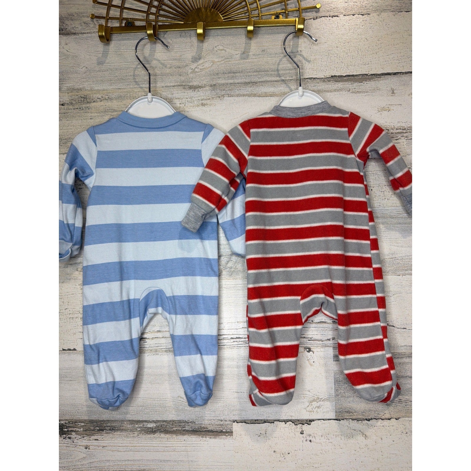 Carter's Sleep and Play Boys Newborn Blue Orange Little Brother Striped EUC3