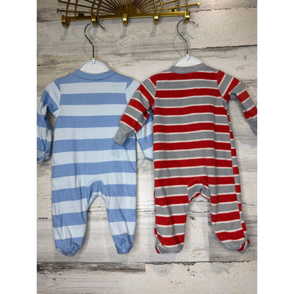 Carter's Sleep and Play Boys Newborn Blue Orange Little Brother Striped EUC3