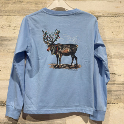 Properly Tied Pocket Tee Boys 6 Blue Reindeer Christmas Holiday Preppy *Flawed5