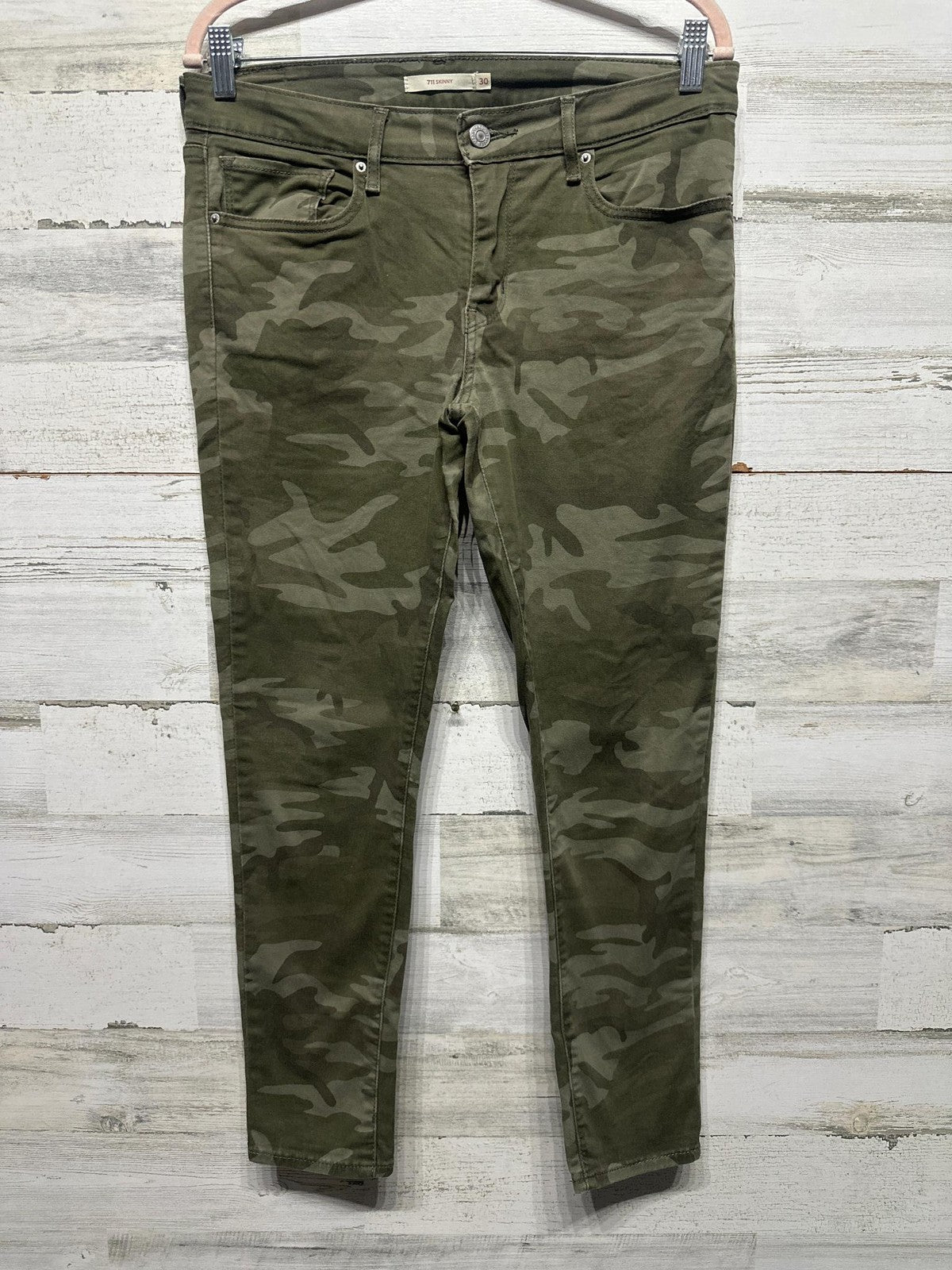 Levi's 711 Skinny Jeans Women 30 Green Camo Mid Rise Stretch Denim EUC0