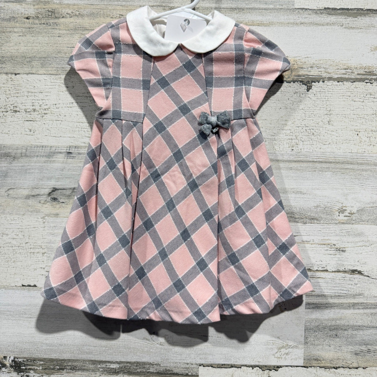 Mayoral Plaid Dress Girls 12M Pink Grey Peter Pan Collar Preppy NWT2