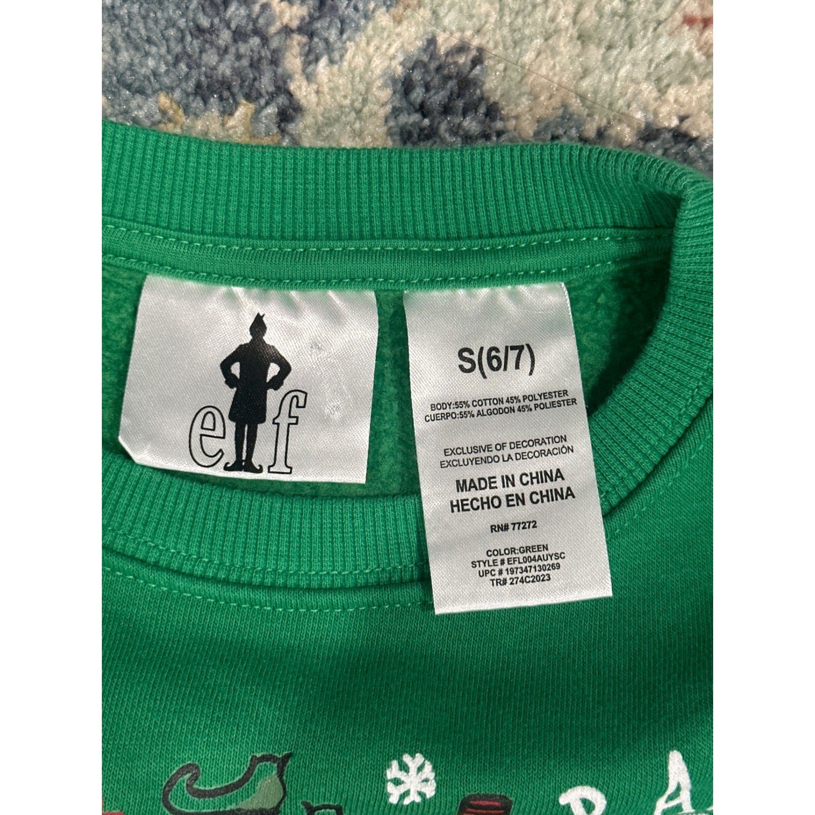 Elf Movie Graphic Sweatshirt Kids S 6/7 Green Christmas Holiday GUC2